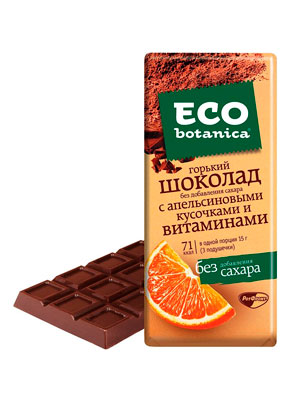 Шоколад Рот Фронт Eco botanica горький с апельсиновыми кусочками и витаминами 90 гр